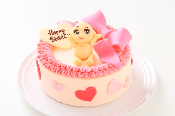 チョコキャラクター人形付き リボンのバタークリームデコレーションケーキ 6号 18cm Irene アイリーン Cake Jp