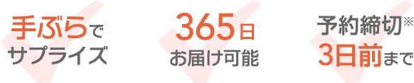 手ぶらでサプライズ 365日お届け可能 予約締切※3日前まで
