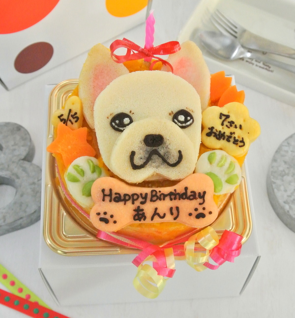 似顔絵 犬用ケーキ 12cm 顔1個バージョン（ドッグラボバブル・ブー） | Cake.jp