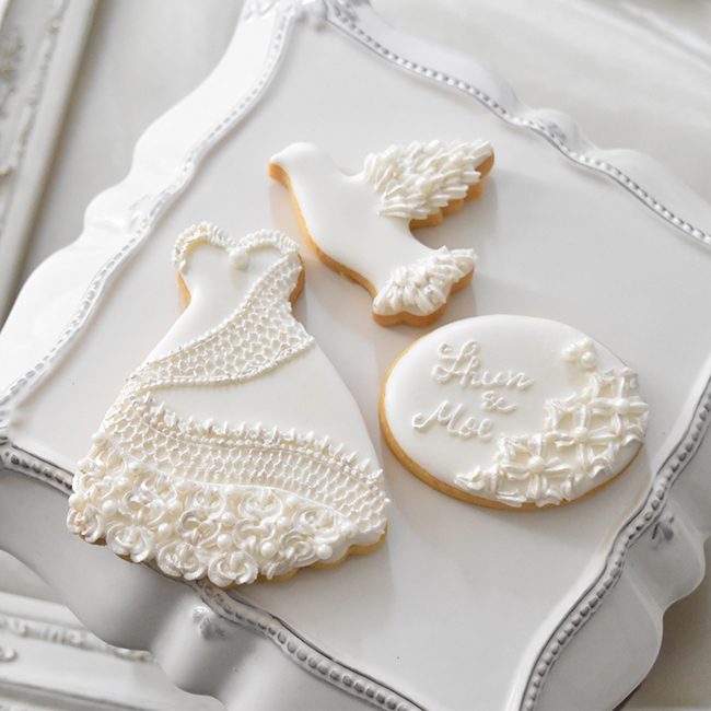 幸せの白い鳥とともに 繊細で上品なレース ウェディング アイシングクッキー ３枚セット アイシングクッキーエレール Cake Jp