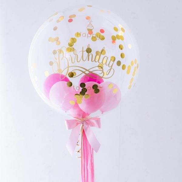 クリアバルーン単体 ピンク ゴールドバースデー ゴールド Oryzae Celebrations Cake Jp