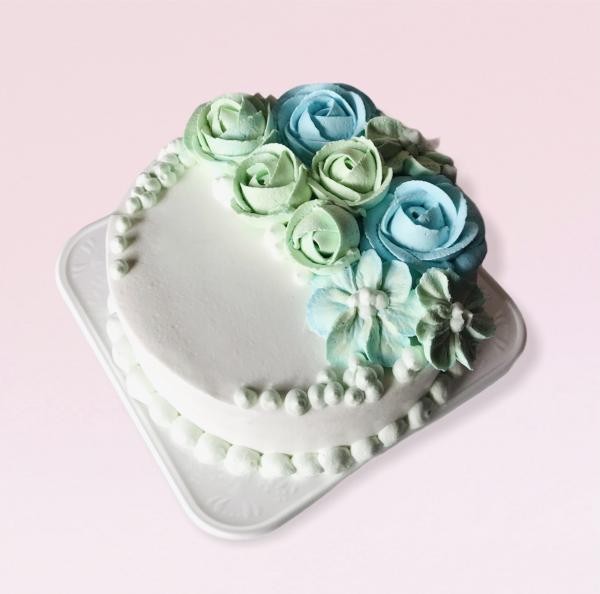 フラワー生デコレーションケーキ 5号 15cm ブルー グリーン ホワイト 生カップケーキのお店 プティル Cake Jp