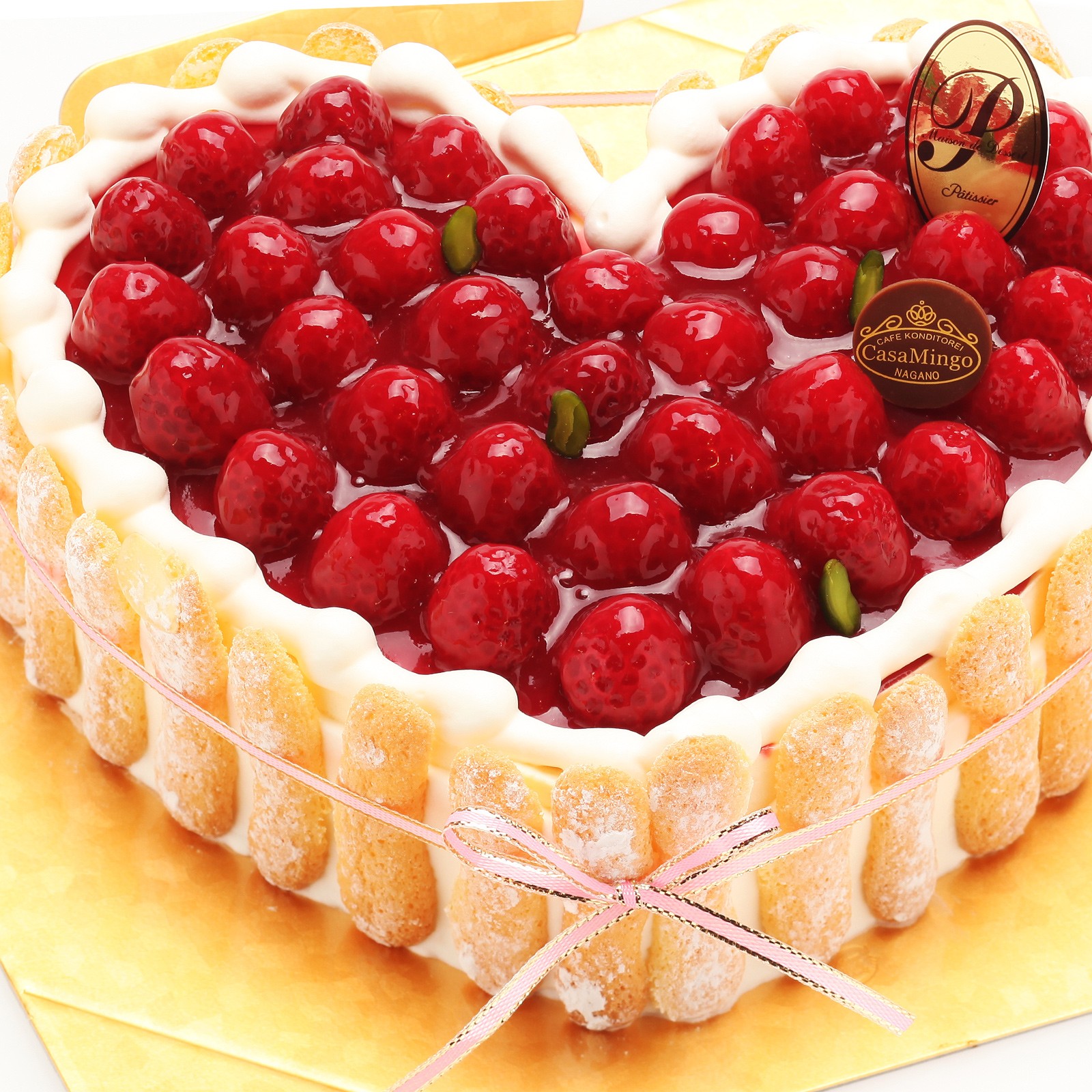 最高級洋菓子 特注ハート型シュス木苺レアチーズケーキ 36cm 洋菓子店 カサミンゴー Cake Jp