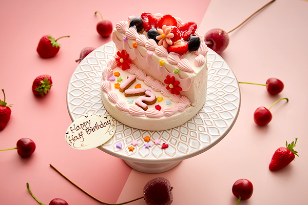 ハーフバースデーケーキ ピンク 5号 15cm 菓子工房スグ リ Cake Jp
