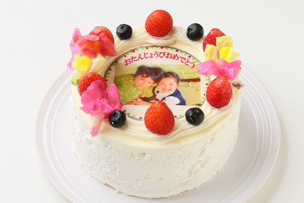 冷蔵配送のエディブルフラワー付き写真ケーキ 5号 15cm パーティー用大型写真ケーキのネット通販 ハナビシ Cake Jp