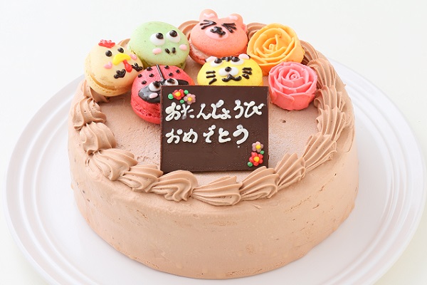動物マカロンチョコ生ケーキ 5個付き 4号 12cm Sweets Cafe Fika Cake Jp