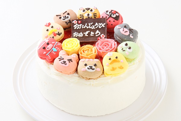 動物マカロン苺ショートケーキ 5個付き 4号 12cm Sweets Cafe Fika Cake Jp