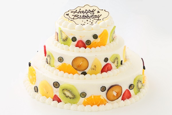カラフルフルーツのパーティ用デコレーションケーキ 3段 10号 7号 5号 お菓子工房 Allons Y Cake Jp