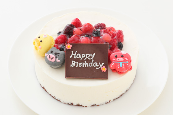 ラズベリーソースのレアチーズケーキ 動物マカロン3個付き 4号 12cm Sweets Cafe Fika Cake Jp