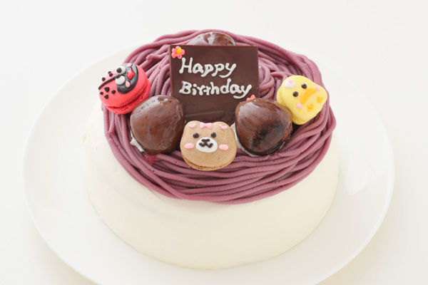 紫芋のモンブラン 動物マカロン3個つき 4号 12cm Sweets Cafe Fika Cake Jp