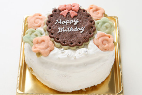 バラのクッキーが可愛いデコレーションケーキ　国産小麦と粗糖の優しい味わい　4号　12cm